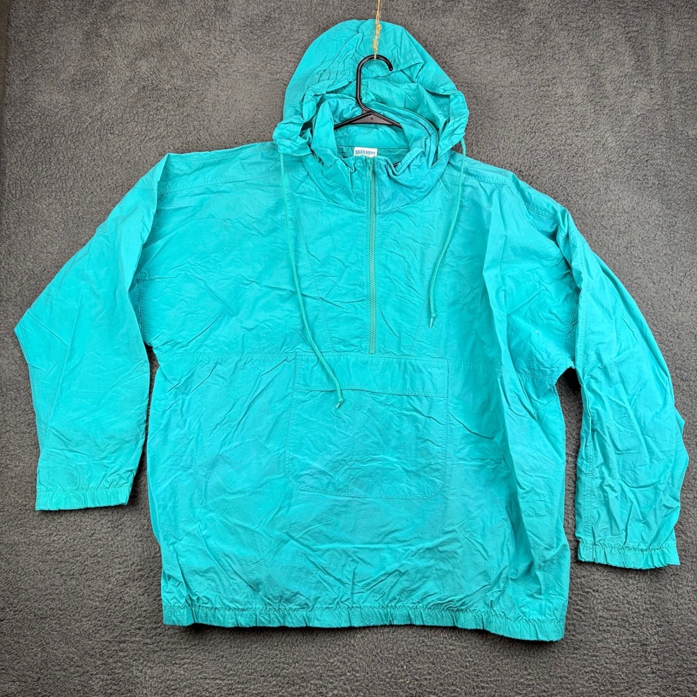 Vintage Cheetah Mervyns Mens Teal Windbreaker Anorak Hooded Pullover Jacket‎ XL
